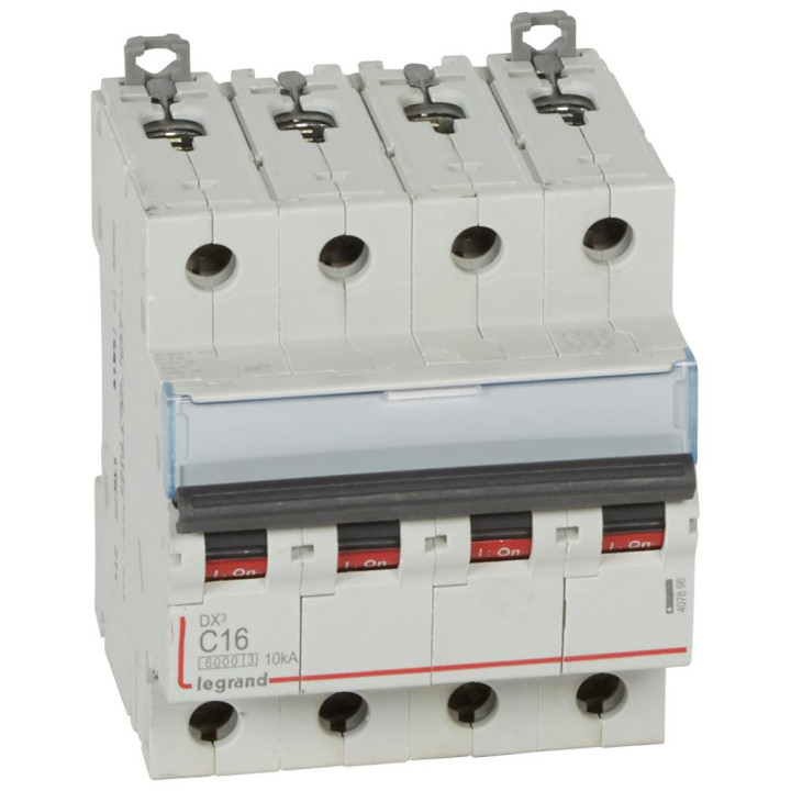 Disjoncteur Dx³ 6000 -Vis/Vis- 4P- 400V~-16A-Courbec-Peigne Hx³ Trad 4P - 4M