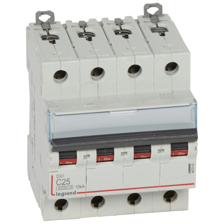Disjoncteur Dx³ 6000 -Vis/Vis- 4P- 400V~-25A-Courbec-Peigne Hx³ Trad 4P - 4M