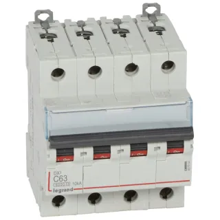 Disjoncteur Dx³ 6000 -Vis/Vis- 4P- 400V~-63A-Courbec-Peigne Hx³ Trad 4P - 4M