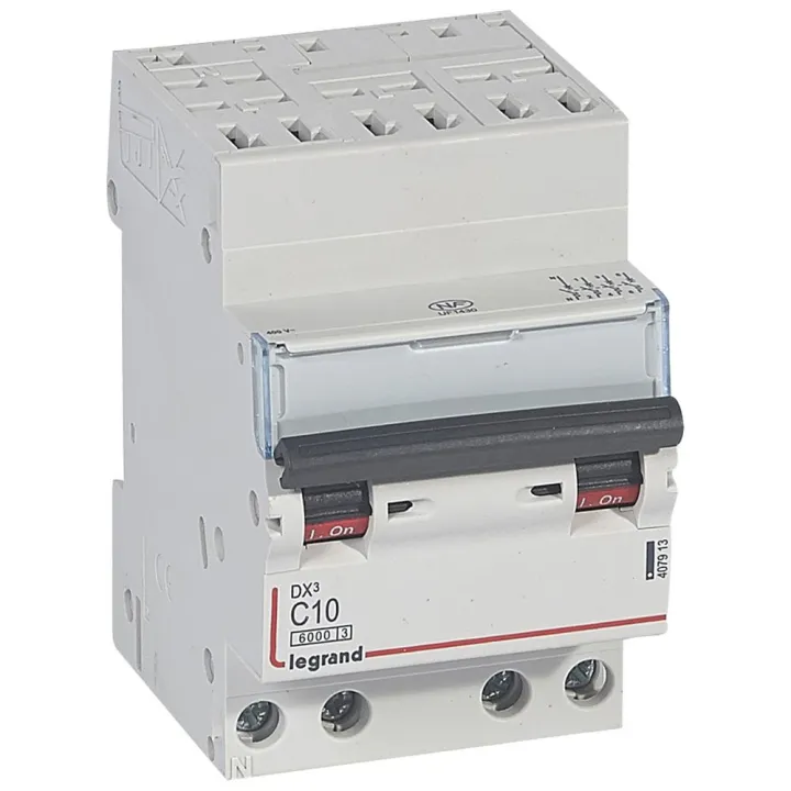 Disjoncteur Dx³ 6000 -Auto/Vis- 4P- 400V~-10A-Courbec-Peigne Hx³ Opti 4P -3M