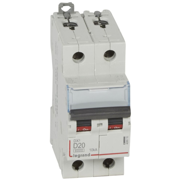 Disjoncteur Dx³6000 10Ka Arrivée Haute/Départ Bas Vis 2P 20A Courbe D - 2 Mod