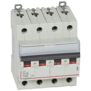 Disjoncteur Dx³ 6000-Vis/Vis-4P-400V~-16A-10Ka-Courbe D-Peigne Hx³ Trad 4P - 4M