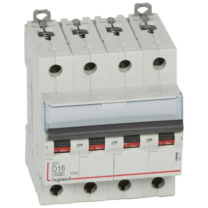 Disjoncteur Dx³ 6000-Vis/Vis-4P-400V~-16A-10Ka-Courbe D-Peigne Hx³ Trad 4P - 4M