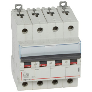 Disjoncteur Dx³ 6000-Vis/Vis-4P-400V~-20A-10Ka-Courbe D-Peigne Hx³ Trad 4P - 4M
