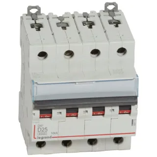 Disjoncteur Dx³ 6000-Vis/Vis-4P-400V~-25A-10Ka-Courbe D-Peigne Hx³ Trad 4P - 4M