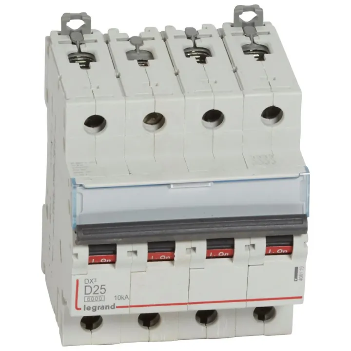 Disjoncteur Dx³ 6000-Vis/Vis-4P-400V~-25A-10Ka-Courbe D-Peigne Hx³ Trad 4P - 4M