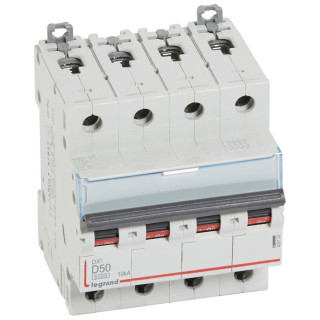 Disjoncteur Dx³ 6000-Vis/Vis-4P-400V~-50A-10Ka-Courbe D-Peigne Hx³ Trad 4P - 4M