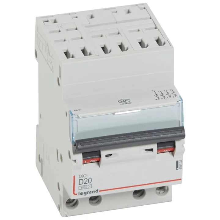 Disjoncteur Dx³ 6000-Auto/Vis-4P-400V~-20A-Courbe D-Peigne Hx³ Opti 4P -3M