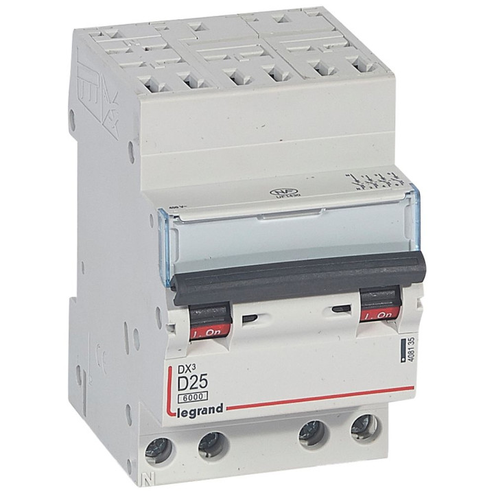 Disjoncteur Dx³ 6000-Auto/Vis-4P-400V~-25A-Courbe D-Peigne Hx³ Opti 4P -3M