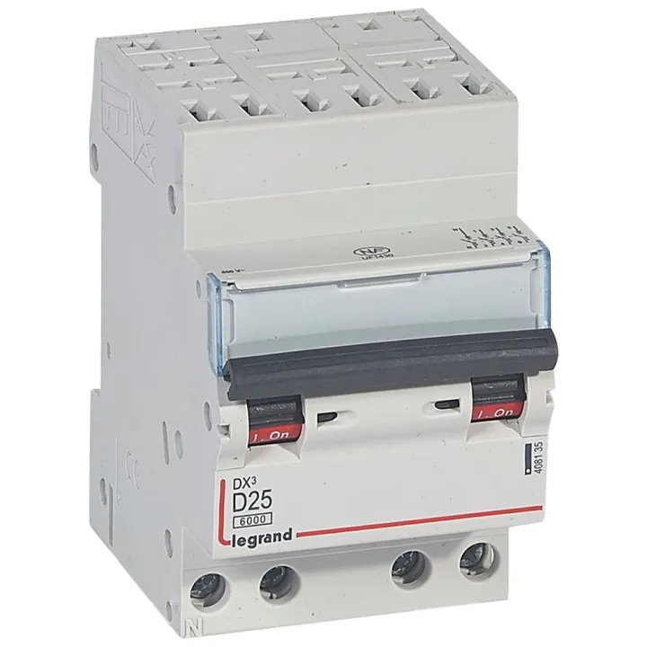 Disjoncteur Dx³ 6000-Auto/Vis-4P-400V~-25A-Courbe D-Peigne Hx³ Opti 4P -3M