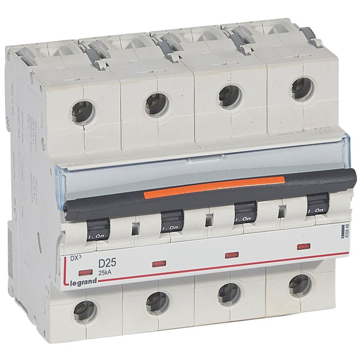 Disjoncteur Dx³ 25Ka Arrivée Haute/Départ Bas Vis 4P 25A -Courbe D - 6 Mod