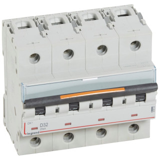 Disjoncteur Dx³ 25Ka Arrivée Haute/Départ Bas Vis 4P 32A -Courbe D - 6 Mod