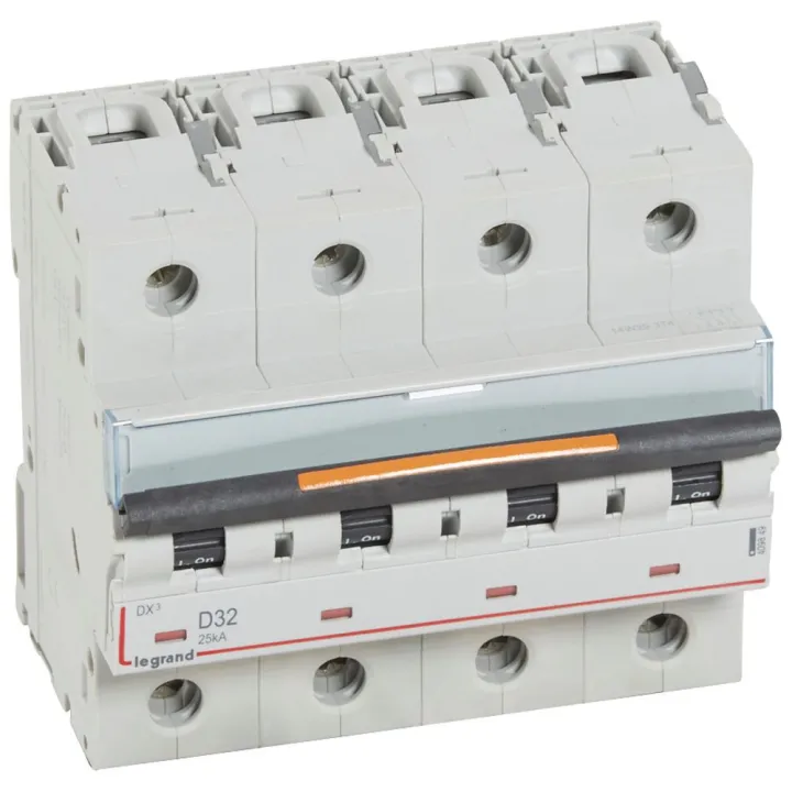 Disjoncteur Dx³ 25Ka Arrivée Haute/Départ Bas Vis 4P 32A -Courbe D - 6 Mod