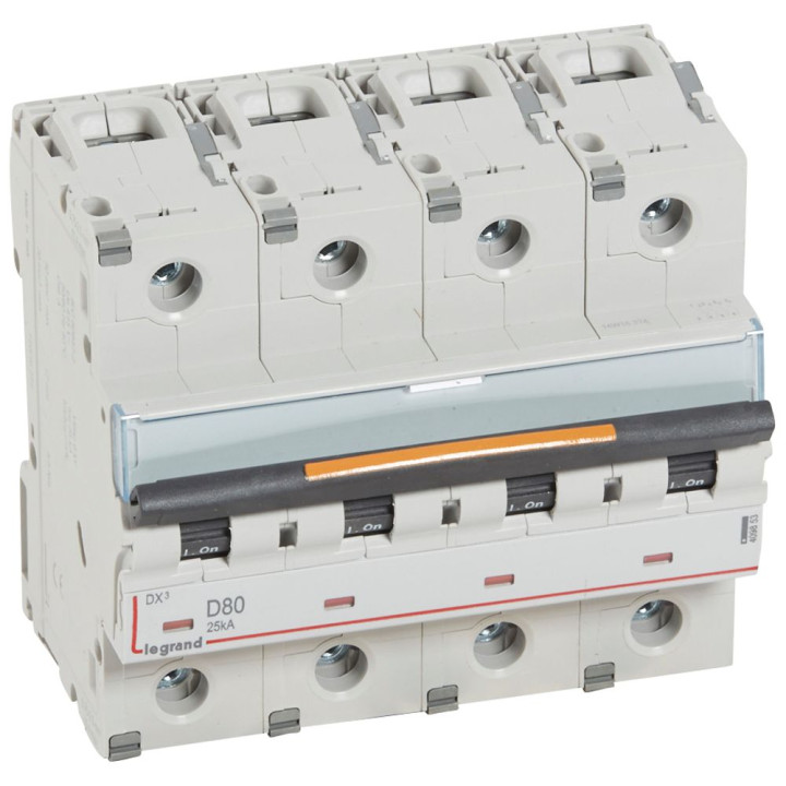 Disjoncteur Dx³ 25Ka Arrivée Haute/Départ Bas Vis 4P 80A -Courbe D - 6 Mod