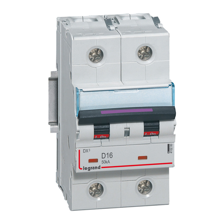 Disjoncteur Dx³ 50Ka Arrivée Haute/Départ Bas Vis 2P 16A - Courbe D - 3 Mod