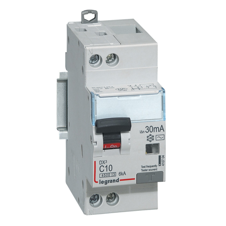 Disjoncteur Diff Dx³ 4500 - Vis/Vis -U+N 230V~ 10A - Typeac -30Ma -Courbe C - 2M