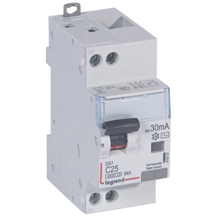 Disjoncteur Diff Dx³ 4500 - Vis/Vis -U+N 230V~ 25A - Typeac -30Ma -Courbe C - 2M