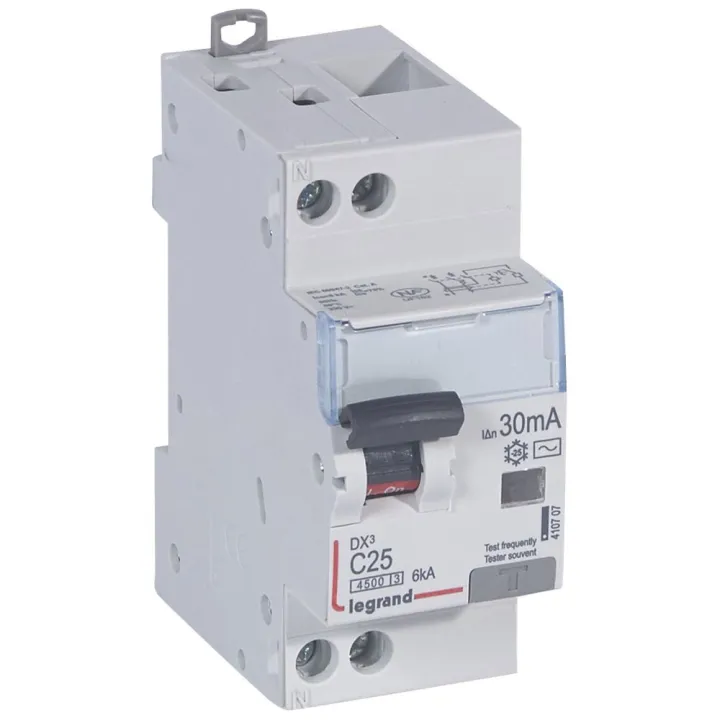 Disjoncteur Diff Dx³ 4500 - Vis/Vis -U+N 230V~ 25A - Typeac -30Ma -Courbe C - 2M
