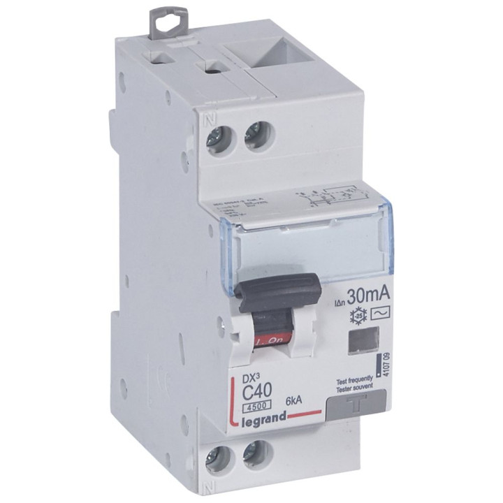 Disjoncteur Diff Dx³ 4500 - Vis/Vis -U+N 230V~ 40A - Typeac -30Ma -Courbe C - 2M