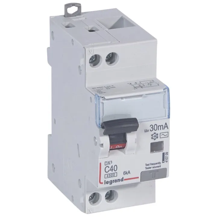 Disjoncteur Diff Dx³ 4500 - Vis/Vis -U+N 230V~ 40A - Typeac -30Ma -Courbe C - 2M