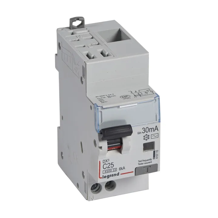 Disjoncteur Diff Dx³ 4500 -Auto/Vis -U+N 230V~ 25A - Typeac - 30Ma -Courbe C -2M