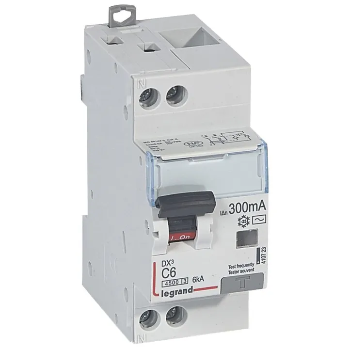 Disjoncteur Diff Dx³ 4500 - Vis/Vis -U+N 230V~ 6A - Typeac -300Ma -Courbe C - 2M