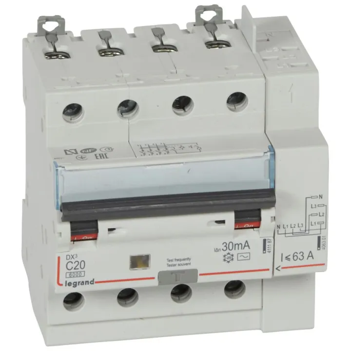 Disjoncteur Diff Dx³ 6000 -Vis/Auto-4P-400V~-20A-Typeac-30Ma-10Ka-Courbe C - 5M
