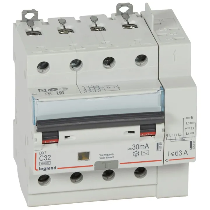 Disjoncteur Diff Dx³ 6000 -Vis/Auto-4P-400V~-32A-Typeac-30Ma-10Ka-Courbe C - 5M
