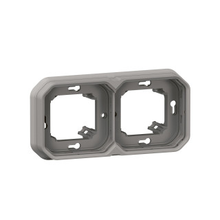 Support plaque encastré 2 postes montage horizontal/vertical Plexo gris