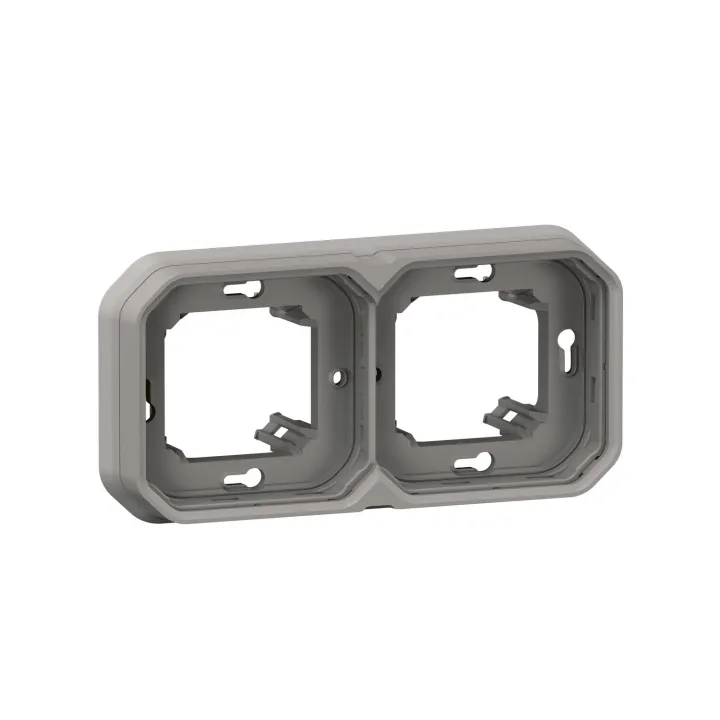 Support Plaque Encastré 2 Postes Montage Horizontal/Vertical Plexo Gris
