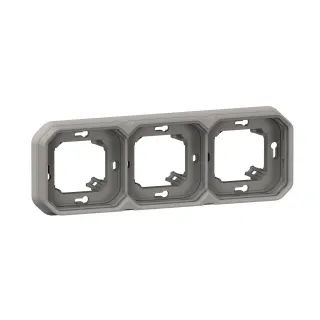Support Plaque Encastré 3 Postes Montage Horizontal/Vertical Plexo Gris