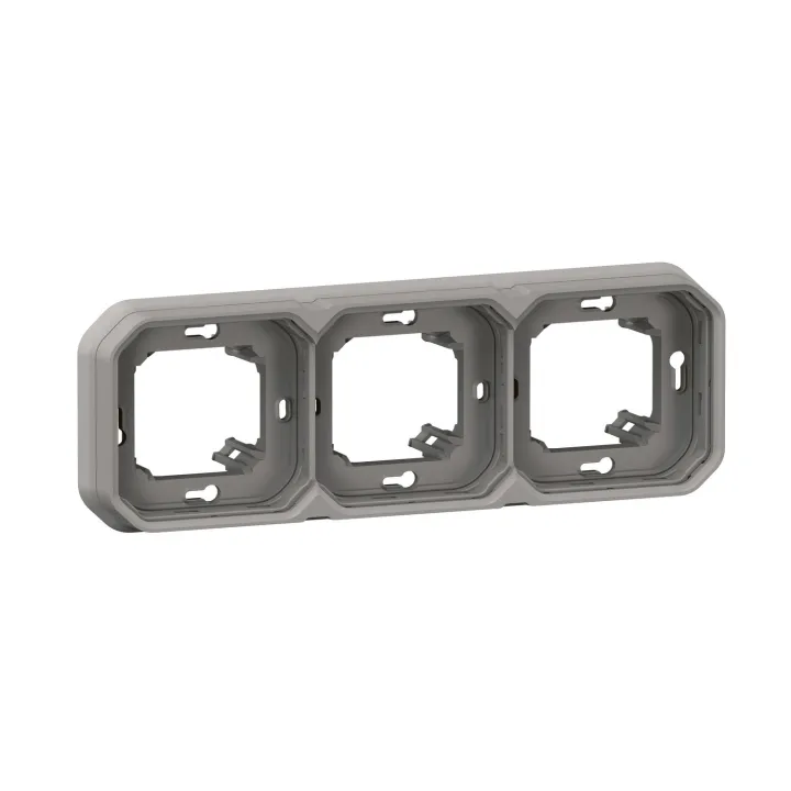 Support Plaque Encastré 3 Postes Montage Horizontal/Vertical Plexo Gris