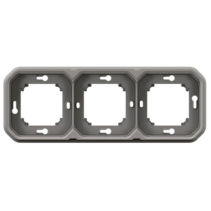Support plaque encastré 3 postes montage horizontal/vertical Plexo gris
