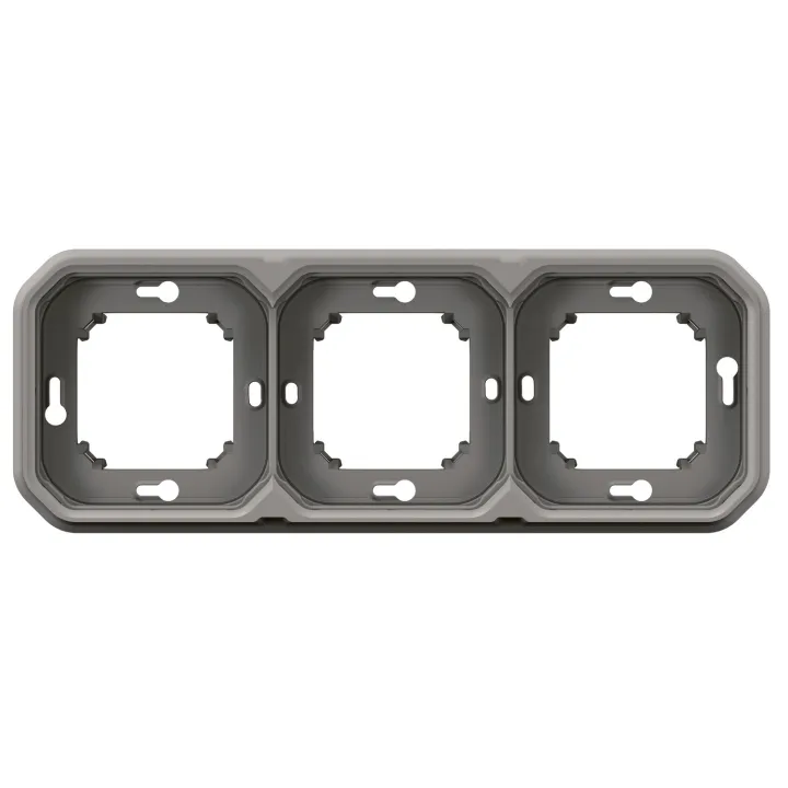 Support Plaque Encastré 3 Postes Montage Horizontal/Vertical Plexo Gris