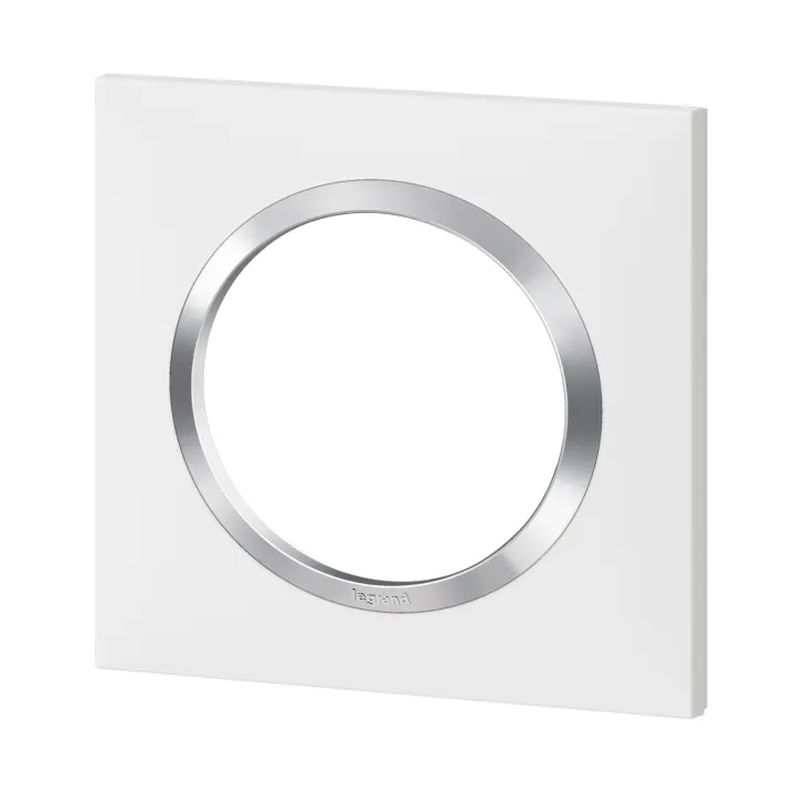 Plaque Carrée Dooxie 1 Poste Finition Blanc Avec Bague Effet Chrome