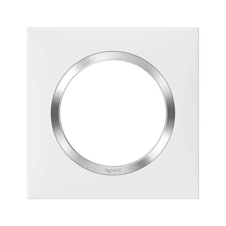Plaque Carrée Dooxie 1 Poste Finition Blanc Avec Bague Effet Chrome