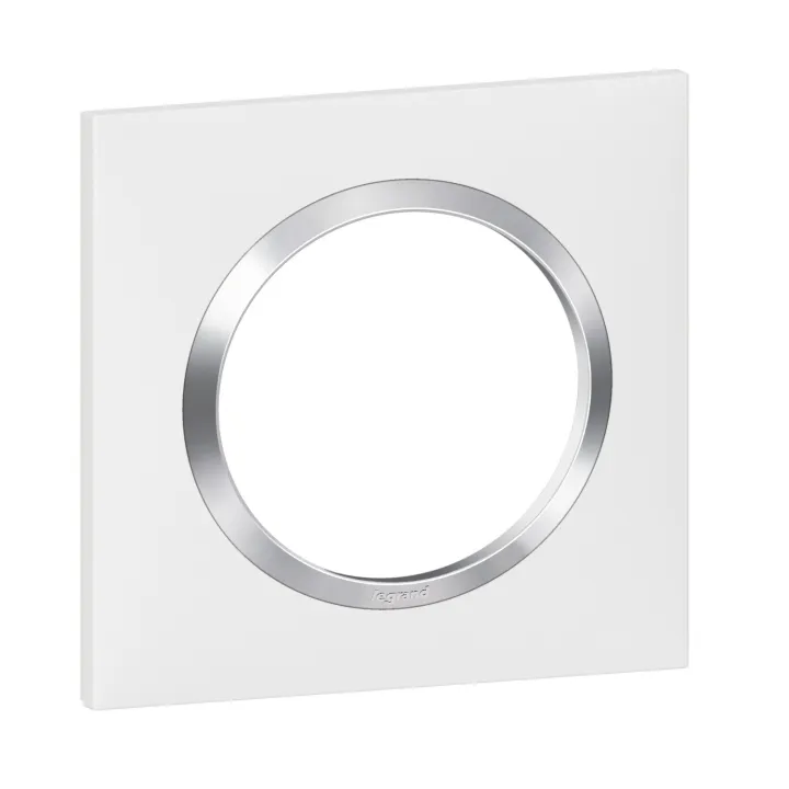 Plaque Carrée Dooxie 1 Poste Finition Blanc Avec Bague Effet Chrome