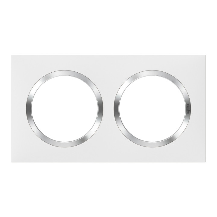 Plaque Carrée Dooxie 2 Postes Finition Blanc Avec Bague Effet Chrome
