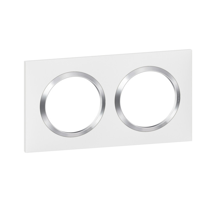Plaque Carrée Dooxie 2 Postes Finition Blanc Avec Bague Effet Chrome