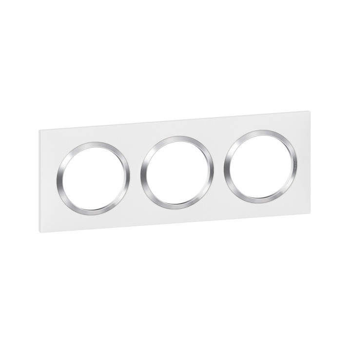 Plaque Carrée Dooxie 3 Postes Finition Blanc Avec Bague Effet Chrome