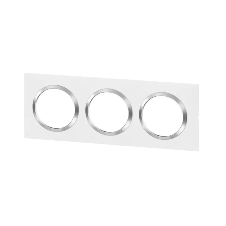 Plaque Carrée Dooxie 3 Postes Finition Blanc Avec Bague Effet Chrome