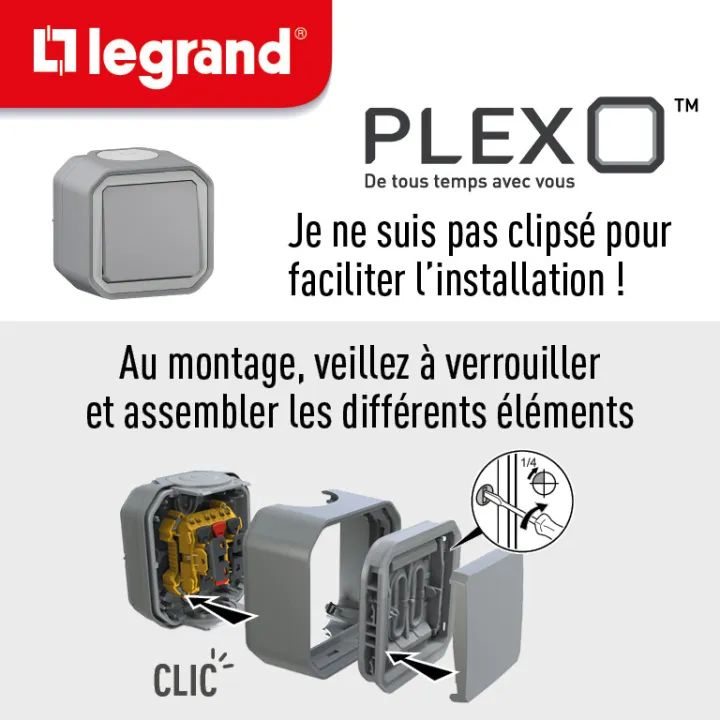 Poussoir No Lumineux Plexo Complet Saillie - Gris