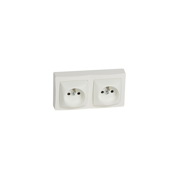 Prise De Courant 2X2P+T Bornes Automatiques Appareillage Saillie Complet - Blanc