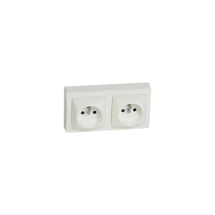 Prise De Courant 2X2P+T Bornes Automatiques Appareillage Saillie Complet - Blanc