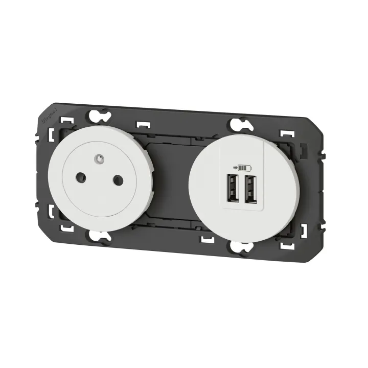 Prise 2P+T Surface + Prises 2 Usb Type-A Dooxie 3A Précâblés Finition Blanc