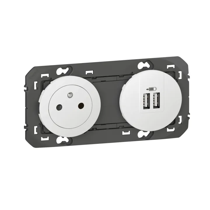 Prise 2P+T Surface + Prises 2 Usb Type-A Dooxie 3A Précâblés Finition Blanc