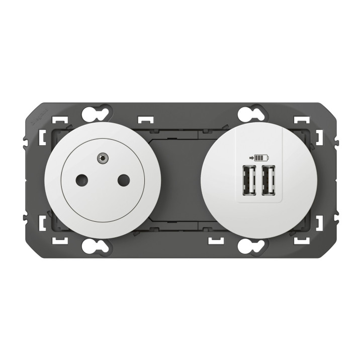 Prise 2P+T Surface + Prises 2 USB Type-A dooxie 3A précâblés finition blanc