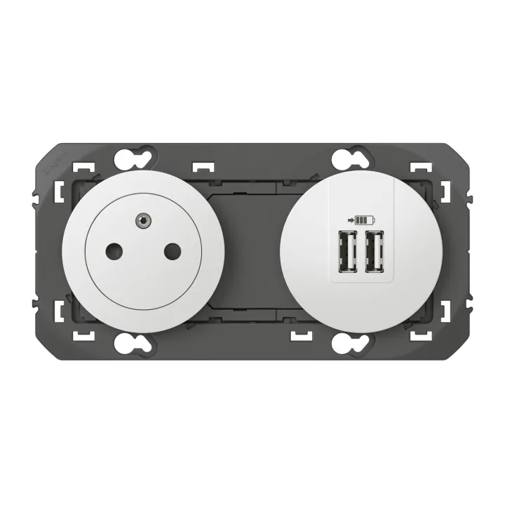 Prise 2P+T Surface + Prises 2 Usb Type-A Dooxie 3A Précâblés Finition Blanc