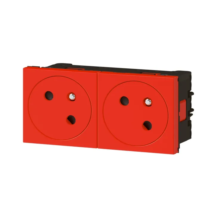 Prise 2X2P+T Surface Mosaic Link À Raccordement Latéral 4 Modules - Rouge