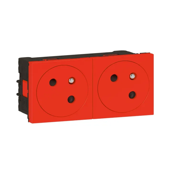 Prise 2X2P+T Surface Mosaic Link À Raccordement Latéral 4 Modules - Rouge